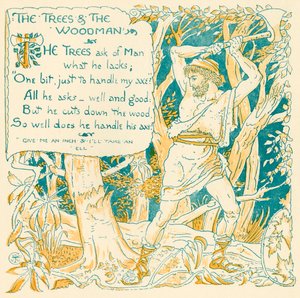 الأشجار والأخشاب ، رسم توضيحي من كتاب &39;Baby&39;s Own Aesop&39; ، منقوش ومطبوع بواسطة إدموند إيفانز ، لندن ، تم نشره عام 1920